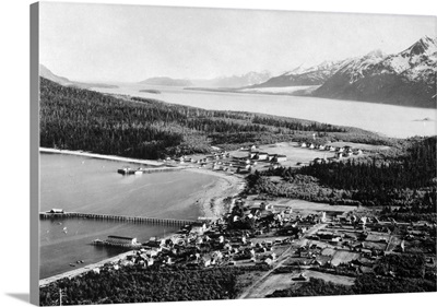 Aerial view of Haines, Alaska location of Fort Seward