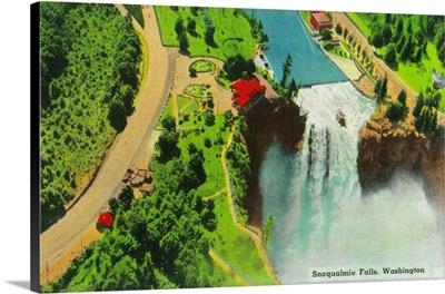 Aerial View of Snoqualimie Falls and Lodge