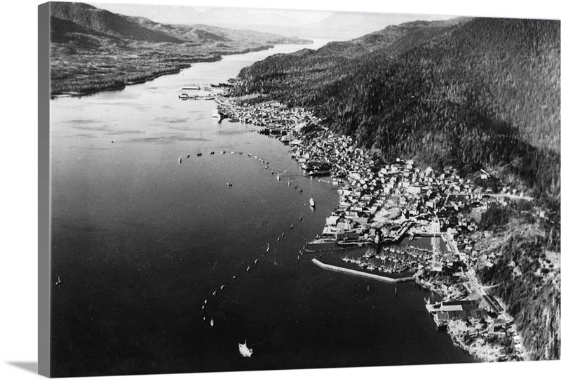 Air View of Ketchikan, Alaska and Boat Parade, Ketchikan, AK Wall Art
