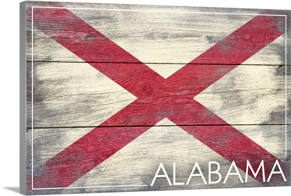 The flag of Alabama with a weathered wooden board effect.