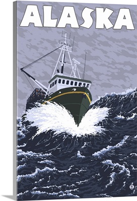 Alaska - Crab Boat: Retro Travel Poster