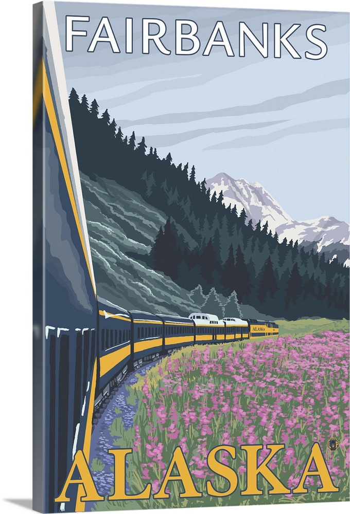 Alaska Railroad Scene - Fairbanks, Alaska: Retro Travel Poster