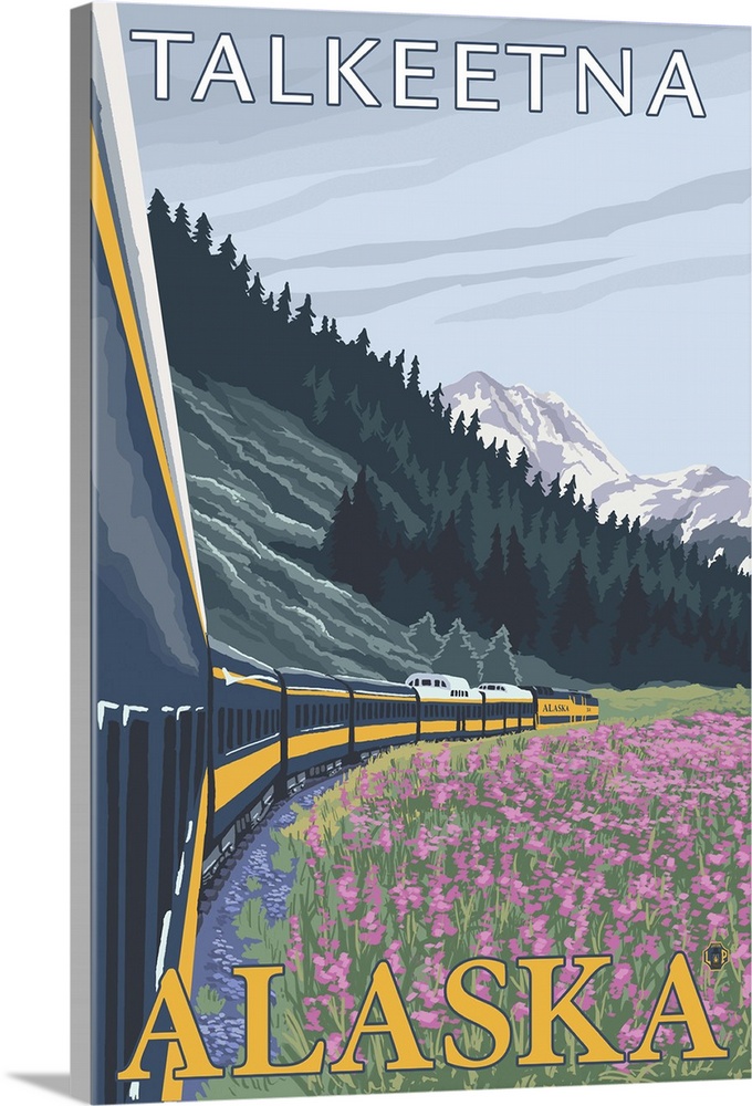 Alaska Railroad Scene - Talkeetna, Alaska: Retro Travel Poster