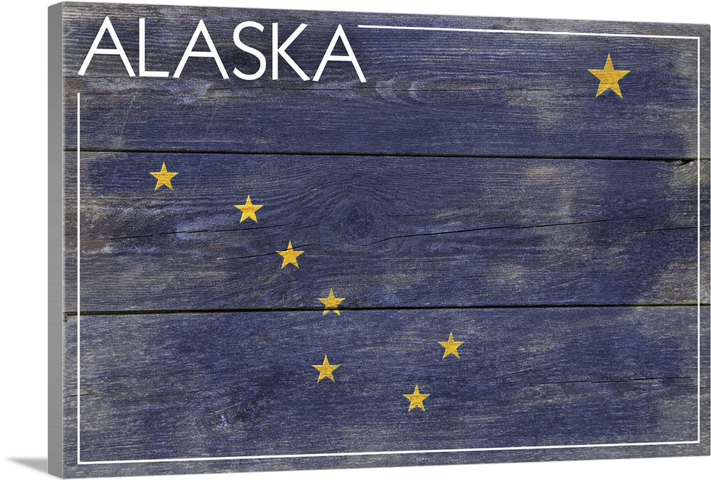 The flag of Alaska with a weathered wooden board effect.