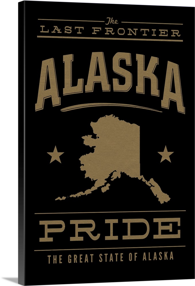 The Alaska state outline on black with gold text.