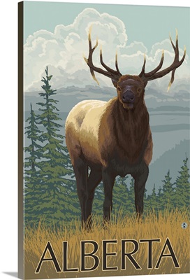 Alberta, Canada - Elk Scene: Retro Travel Poster