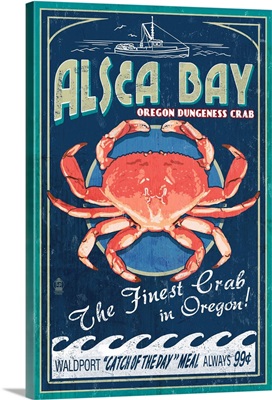 Alsea Bay, Oregon, Dungeness Crab Vintage Sign
