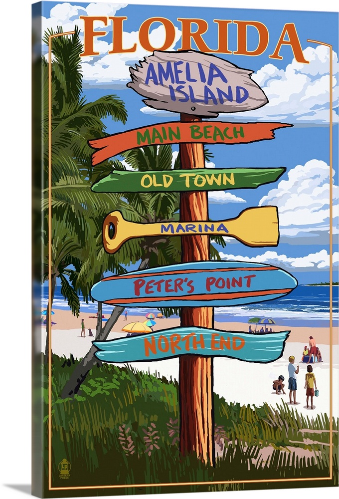 Amelia Island, Florida - Destinations Signpost: Retro Travel Poster