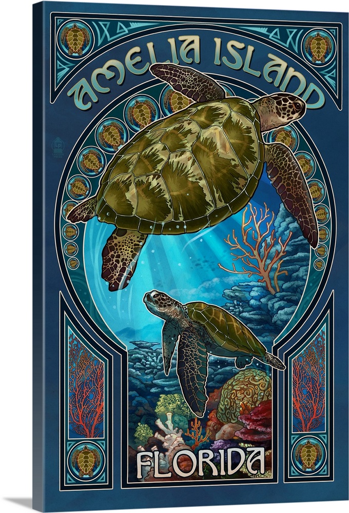 Amelia Island, Florida, Sea Turtle Art Nouveau