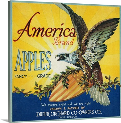 America Apple Crate Label, Dufur, OR