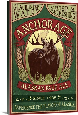 Anchorage, Alaska - Moose Head Ale Vintage Sign: Retro Travel Poster