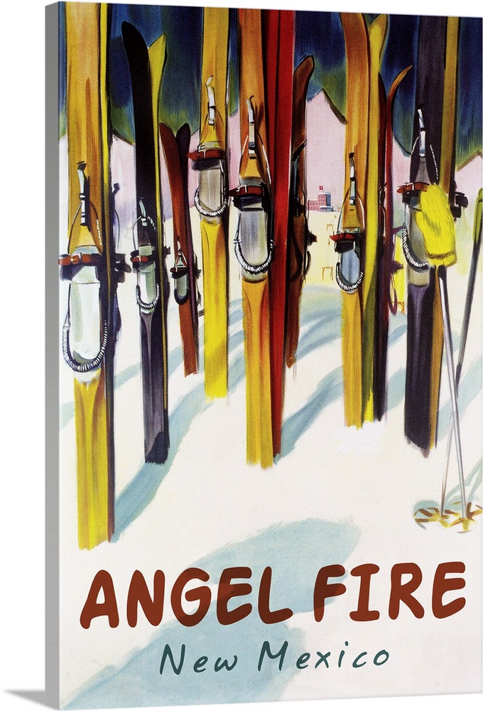 Angel Fire, New Mexico - Colorful Skis: Retro Travel Poster