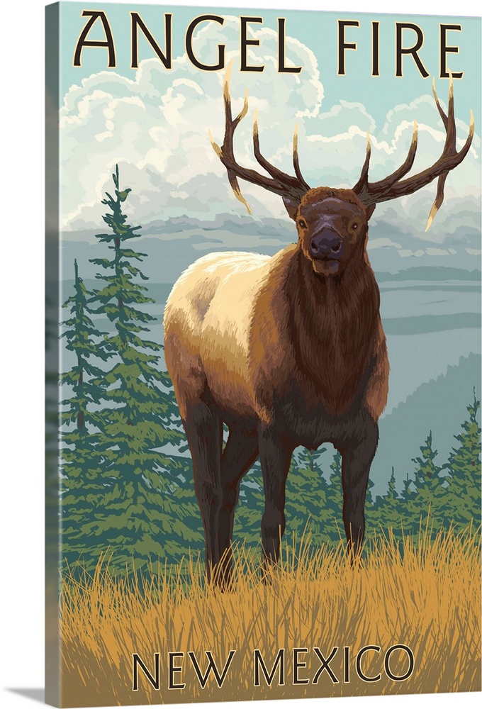 Angel Fire, New Mexico - Elk Scene: Retro Travel Poster