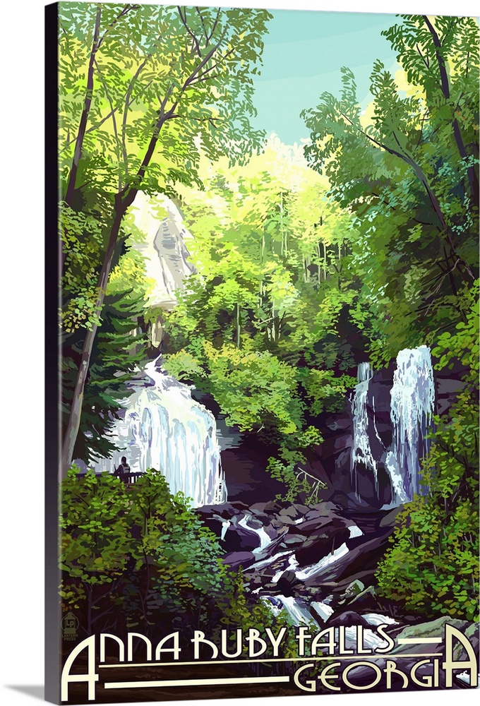 Anna Ruby Falls - Georgia: Retro Travel Poster