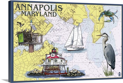 Annapolis, Maryland - Nautical Chart: Retro Travel Poster