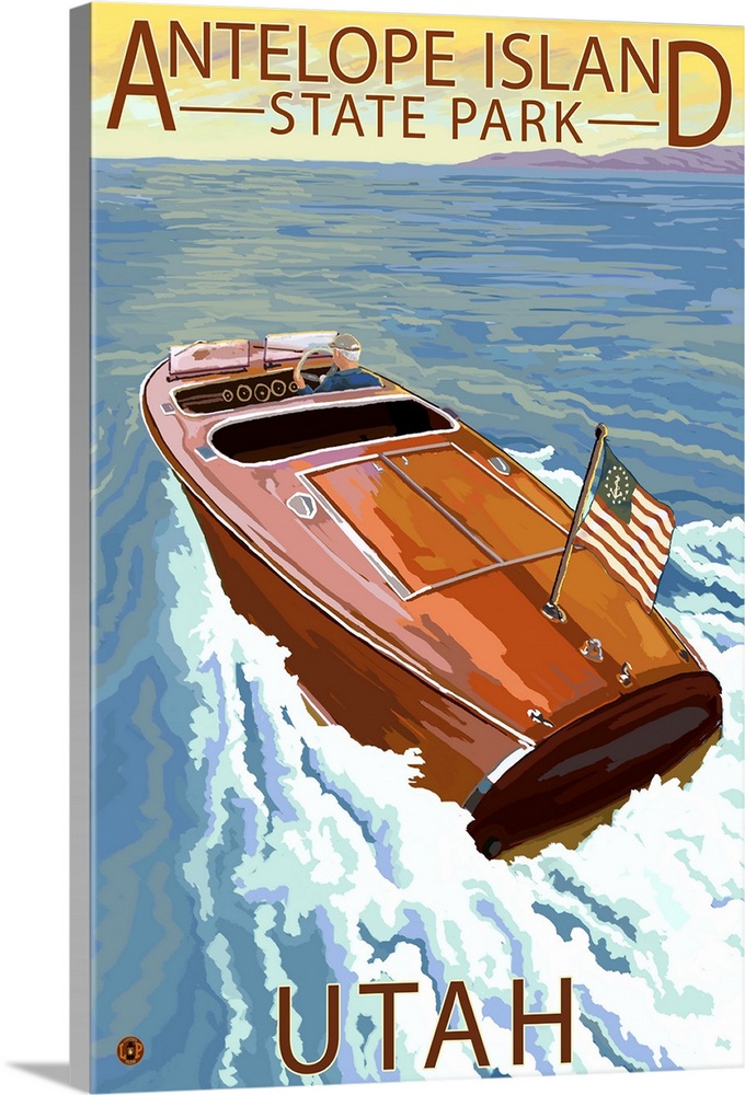 Antelope Island State Park, Utah - Wooden Boat: Retro Travel Poster