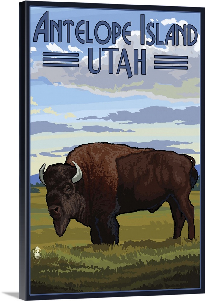 Antelope Island, Utah - Bison Scene: Retro Travel Poster