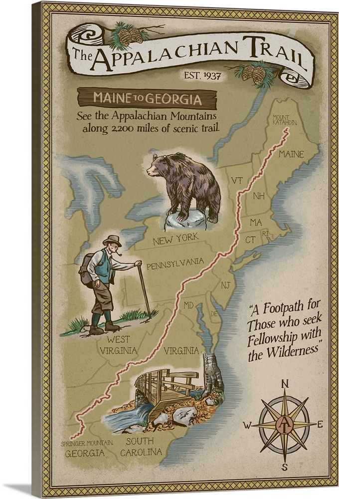 Appalachian Trail Map: Retro Travel Poster