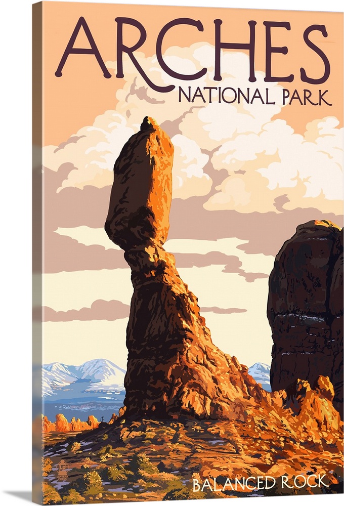 Arches National Park, Utah - Balanced Rock: Retro Travel Poster