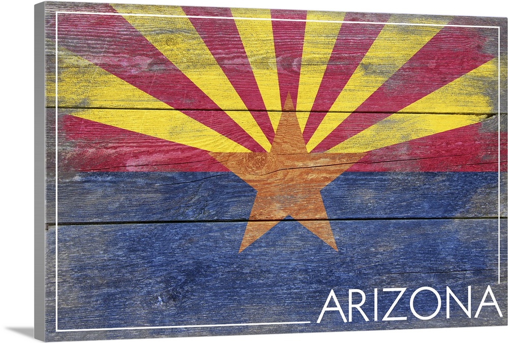 The flag of Arizona with a weathered wooden board effect.