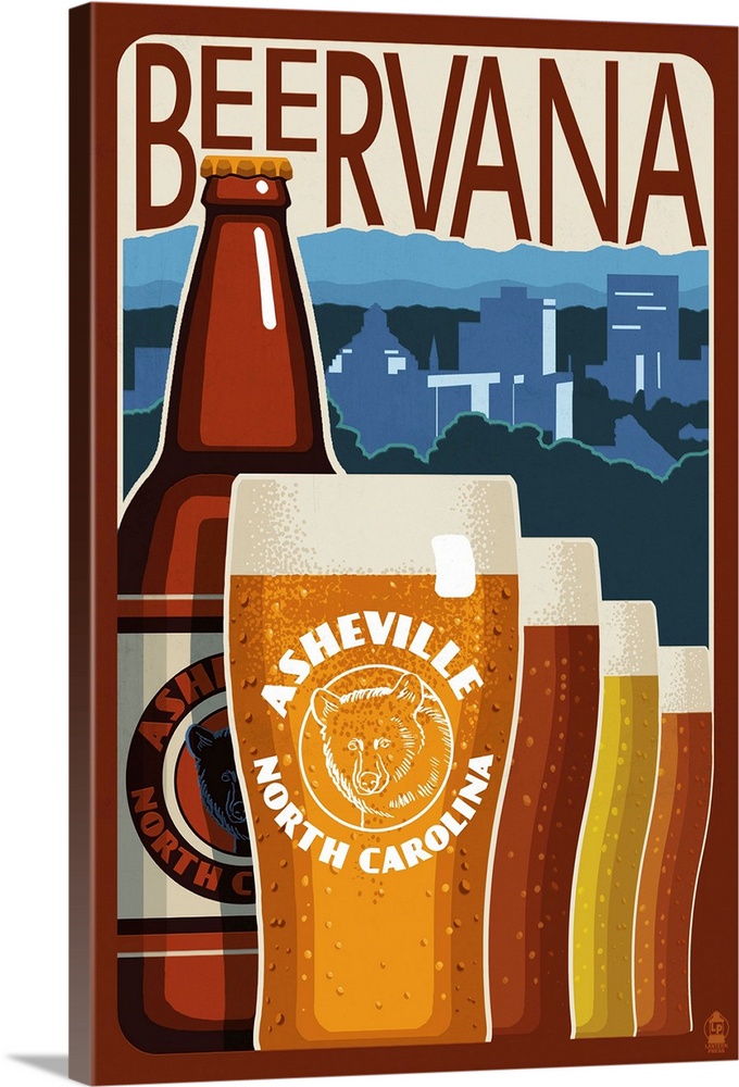 Asheville, North Carolina - Beervana: Retro Travel Poster
