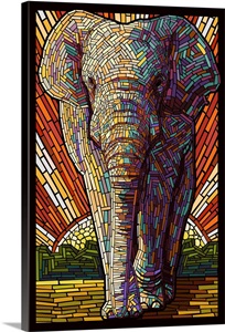 Asian Elephant - Paper Mosaic: Retro Poster Art image thumbnail