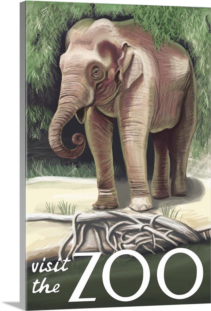 Asian Elephant - Visit the Zoo: Retro Travel Poster