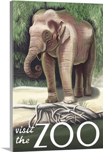Asian Elephant - Visit the Zoo: Retro Travel Poster image thumbnail