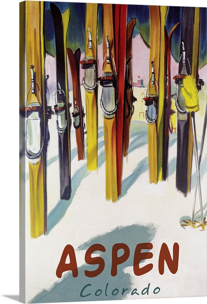 Aspen, CO - Colorful Skis: Retro Travel Poster