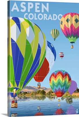 Aspen, Colorado - Hot Air Balloons: Retro Travel Poster