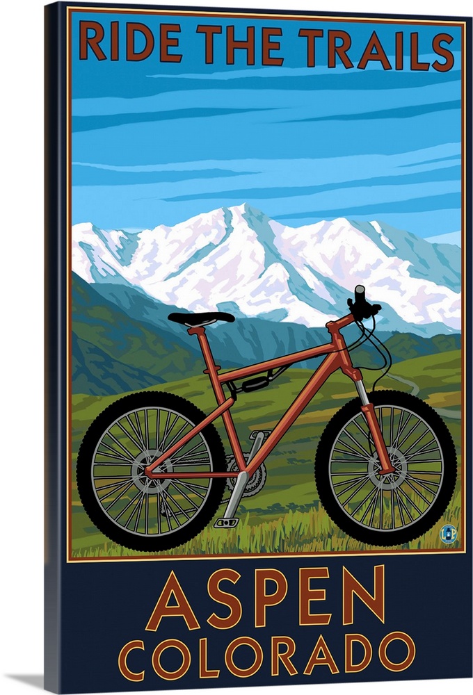 Aspen, Colorado - Ride the Trails, Mountain Bike: Retro Travel Poster