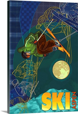 Aspen, Colorado - Timelapse Skier: Retro Travel Poster