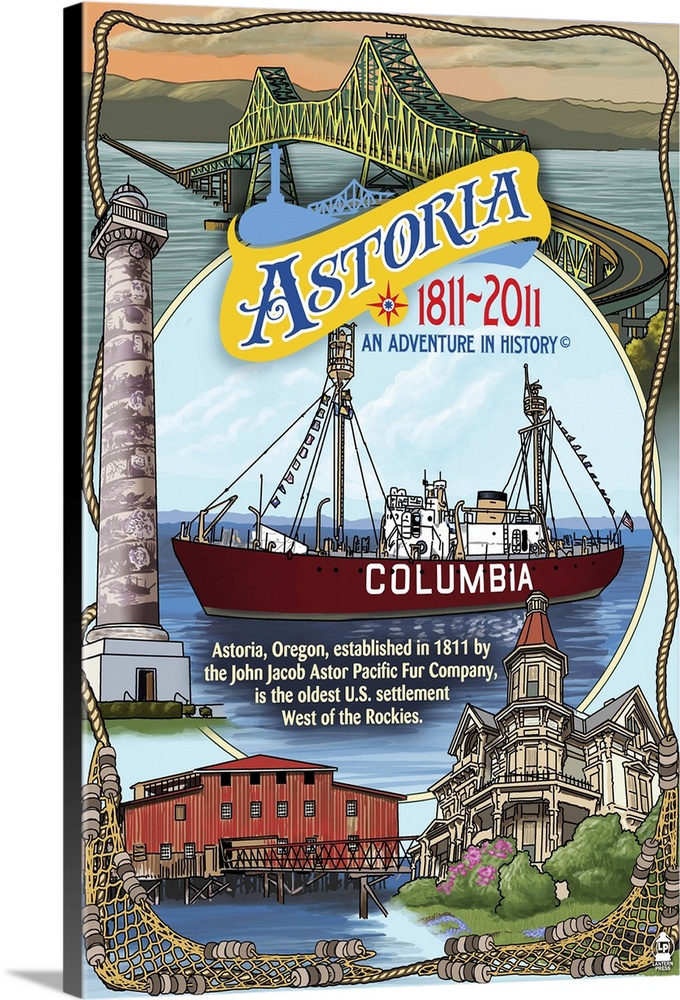 Astoria, Oregon Montage - Bicentennial: Retro Travel Poster