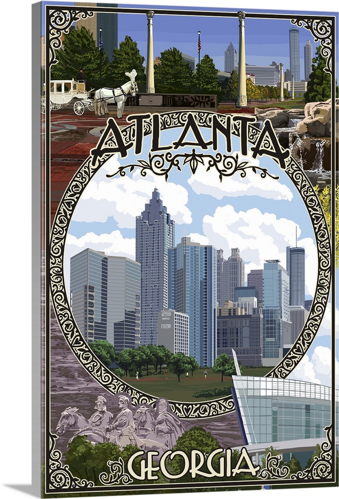 Atlanta, Georgia - Montage (No Flowers): Retro Travel Poster
