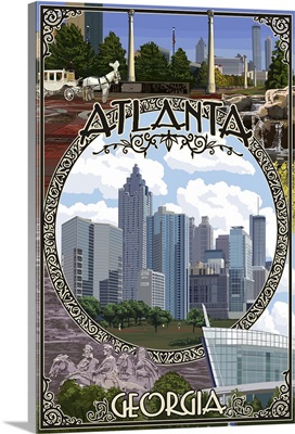 Atlanta, Georgia - Montage (No Flowers): Retro Travel Poster