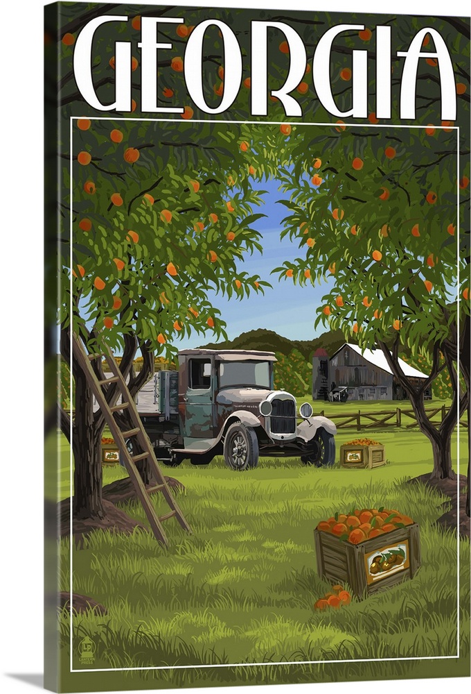 Atlanta, Georgia - Peach Orchard: Retro Travel Poster