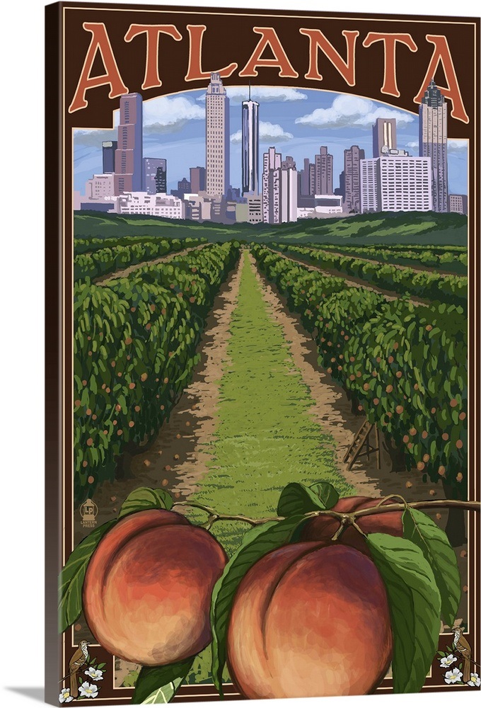 Atlanta, Peaches Retro Travel Poster Wall Art, Canvas Prints