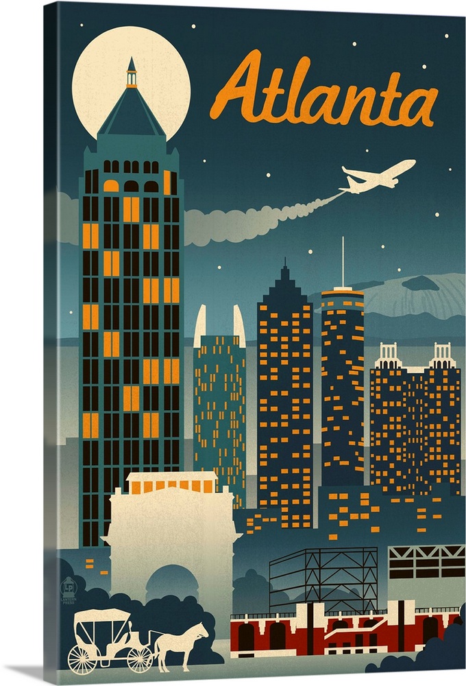 Atlanta, Georgia - Retro Skyline: Retro Travel Poster