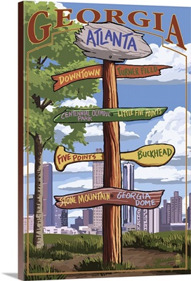 Atlanta, Georgia - Signpost Destinations: Retro Travel Poster