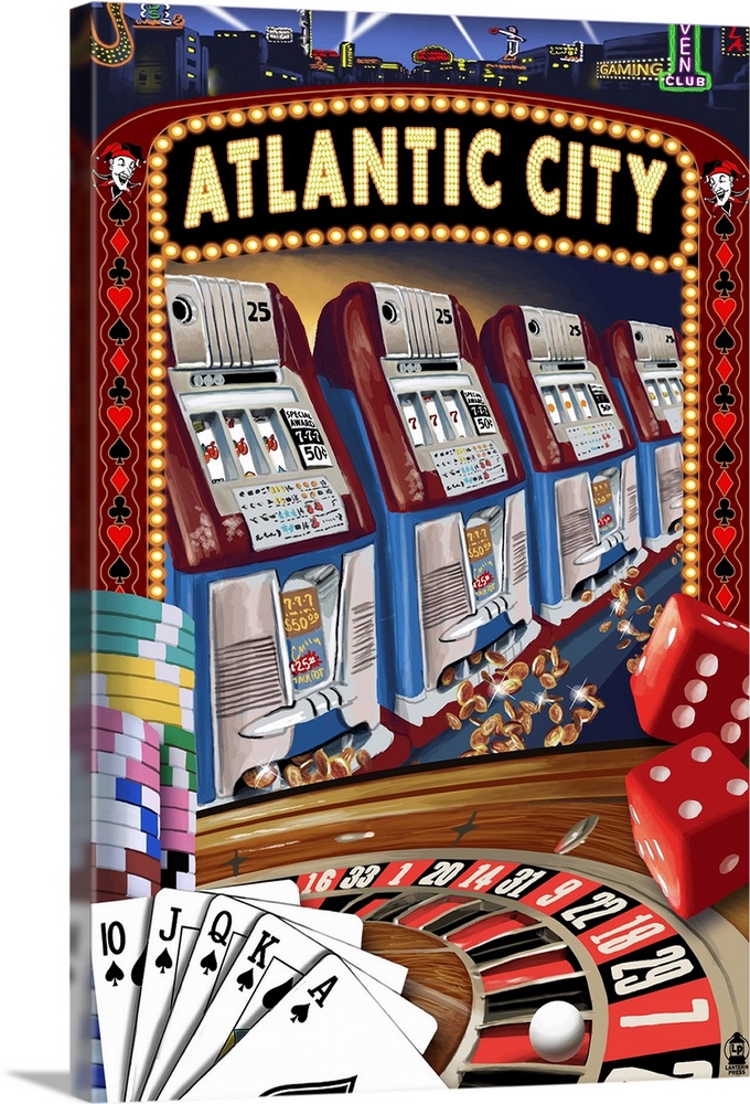 Atlantic City - Casino Scene: Retro Travel Poster