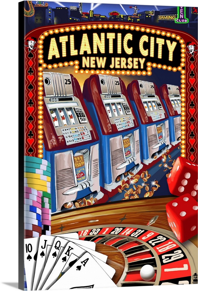 Atlantic City, New Jersey - Casino Scene: Retro Travel Poster