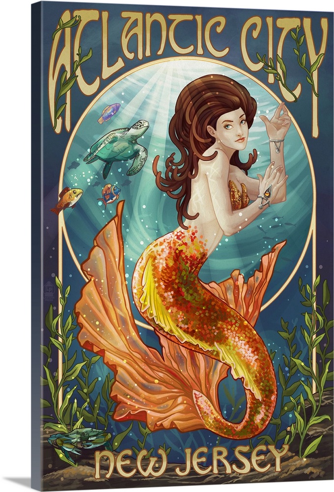 Atlantic City, New Jersey - Mermaid: Retro Travel Poster