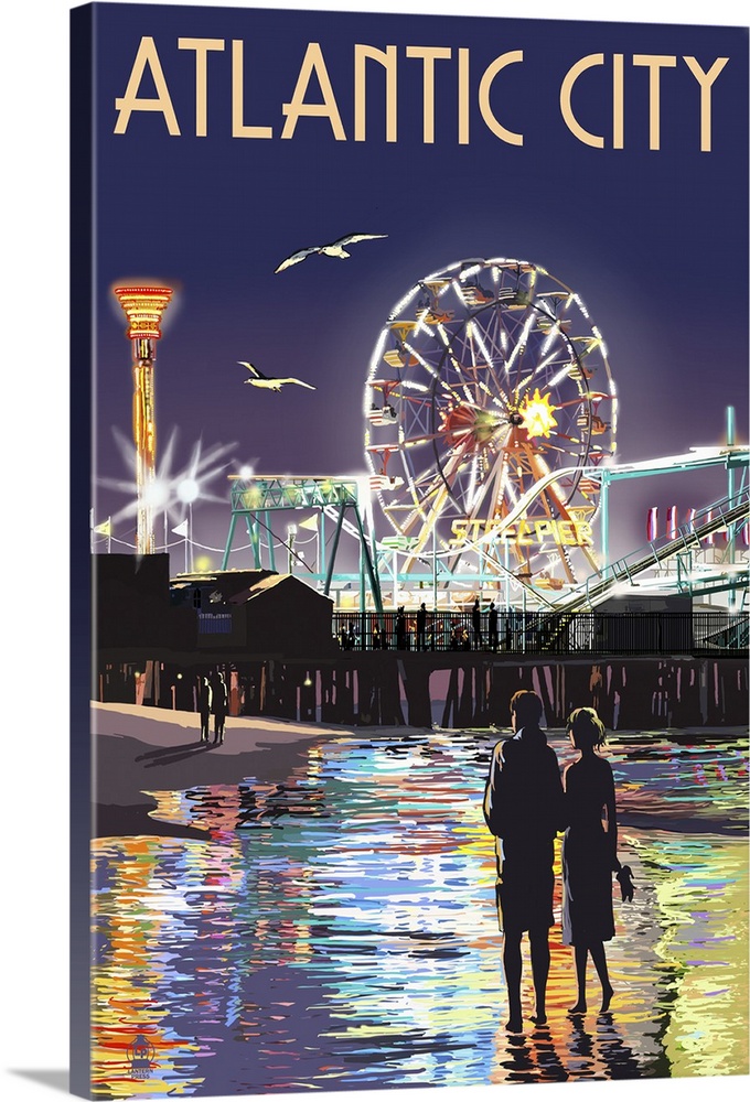 Atlantic City - Steel Pier at Night: Retro Travel Poster