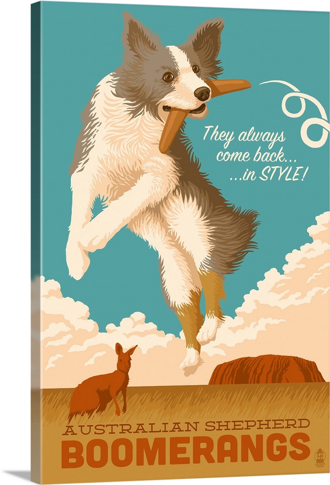 Australian Shepherd, Retro Boomerang Ad