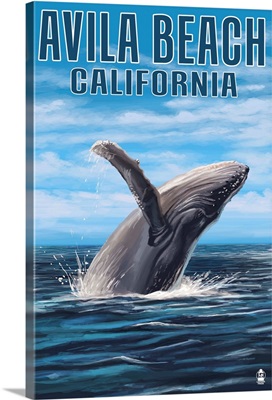 Avila Beach, California - Humpback Whale: Retro Travel Poster