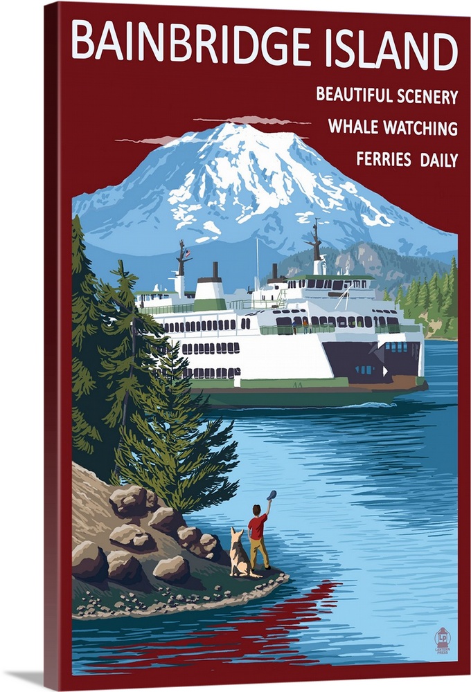 Bainbridge Island, Washington - Ferry and Island: Retro Travel Poster