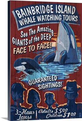 Bainbridge Island, Washington - Orca Whale Watching Vintage Sign: Retro Travel Poster