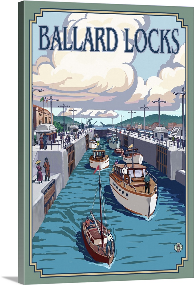 Ballard Locks - Seattle: Retro Travel Poster