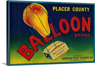 Balloon Pear Crate Label, Los Angeles, CA