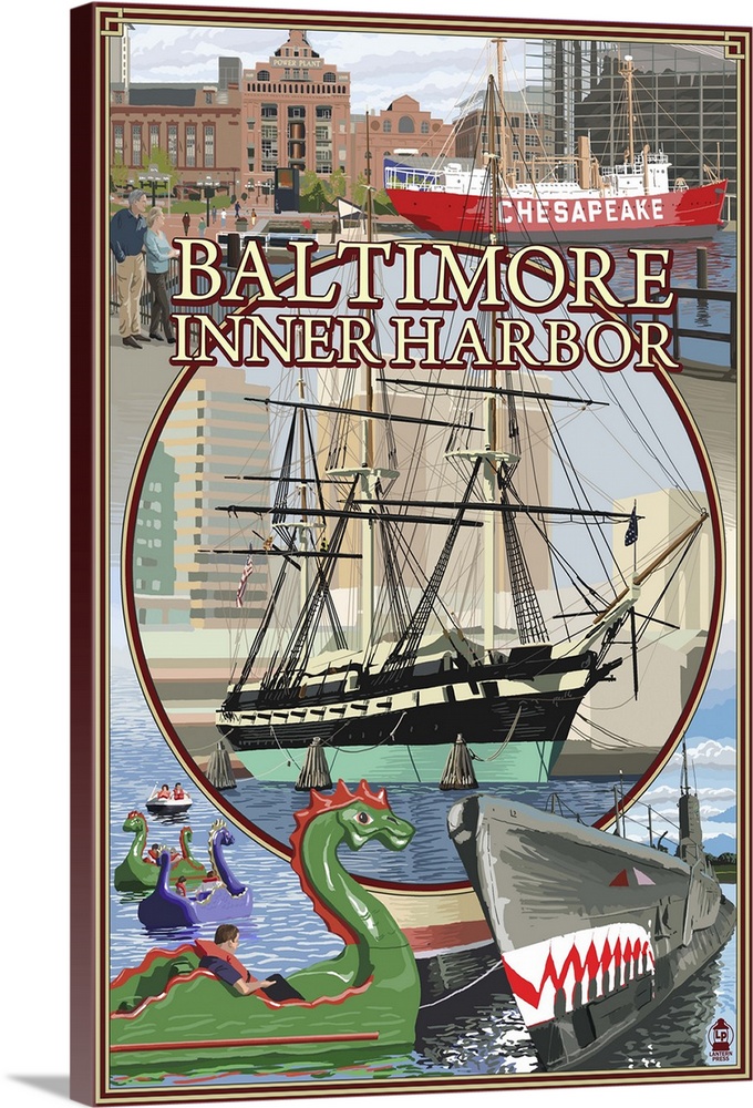 Baltimore Inner Harbor Scenes - Maryland: Retro Travel Poster